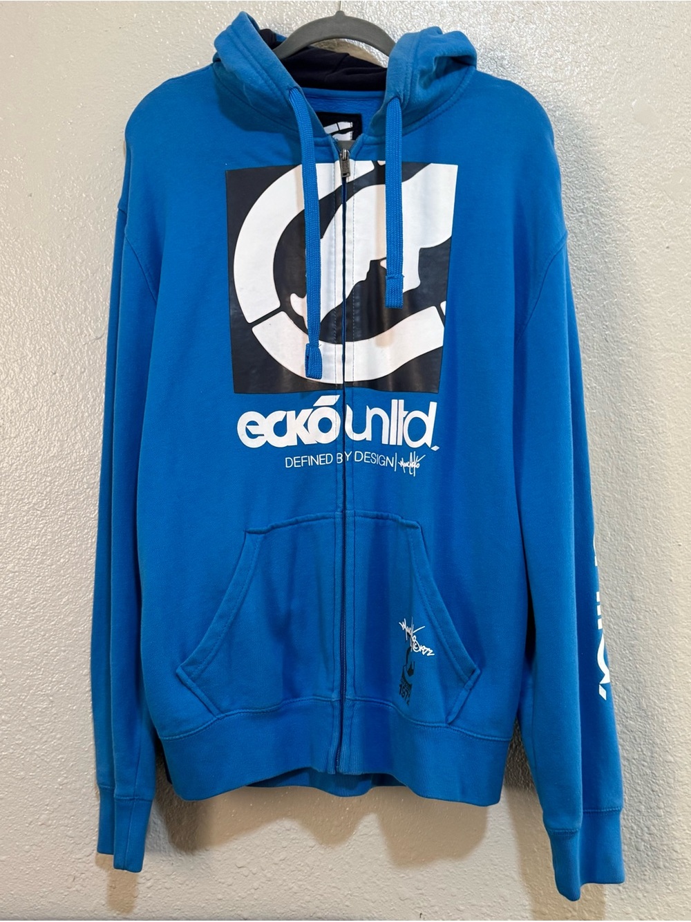 Vtg. Y2K Ecko Unltd Hoodie Blue Zip Sweatshirt Mens Sz Med Skater Streetwear